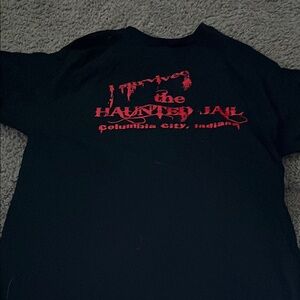 Black Graphic Tee with Red Print